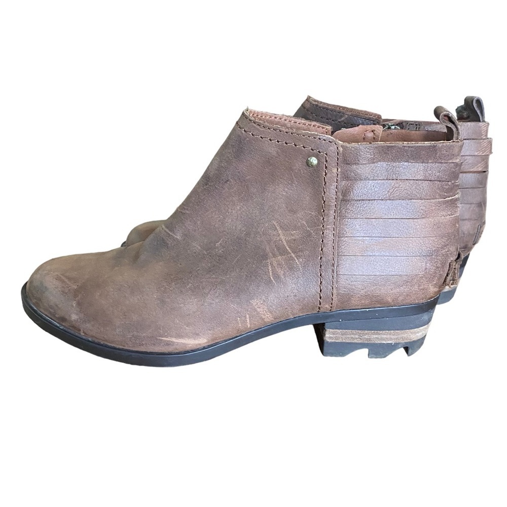Sorel Lolla Bootie Sz 8.5 Side Zip Ankle Boots Leather Distressed Low Rise